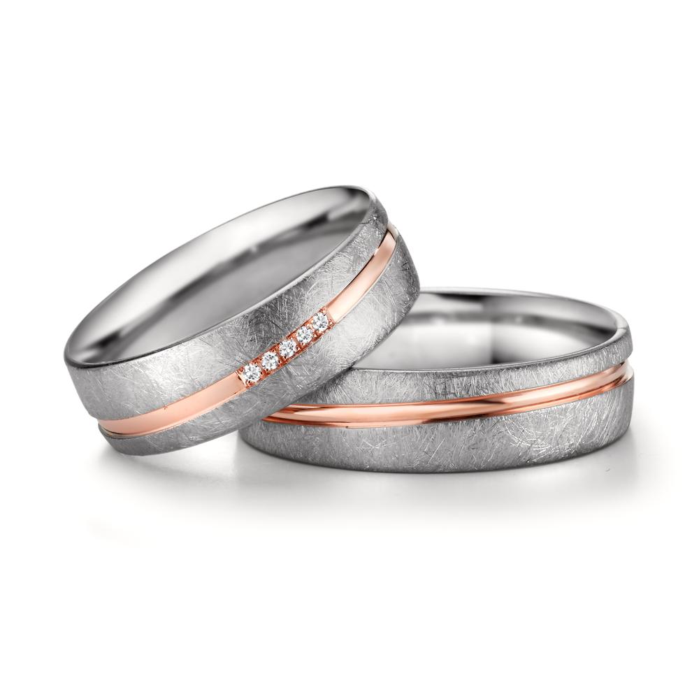 obrączka partnerska złoto białe 750/18 K, złoto czerwone 750/18 K Diament 0.025 ct, 5 kamienie, w-si