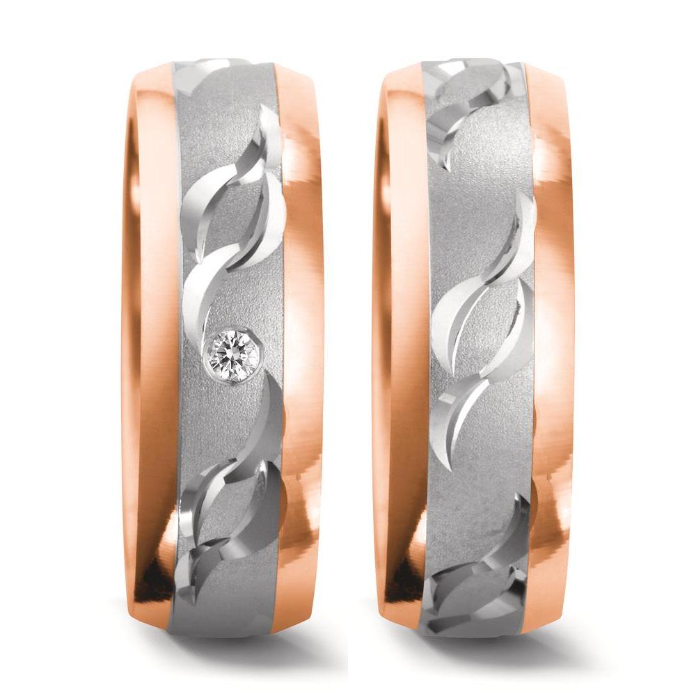 obrączka partnerska złoto białe 750/18 K, złoto czerwone 750/18 K Diament 0.02 ct, w-si