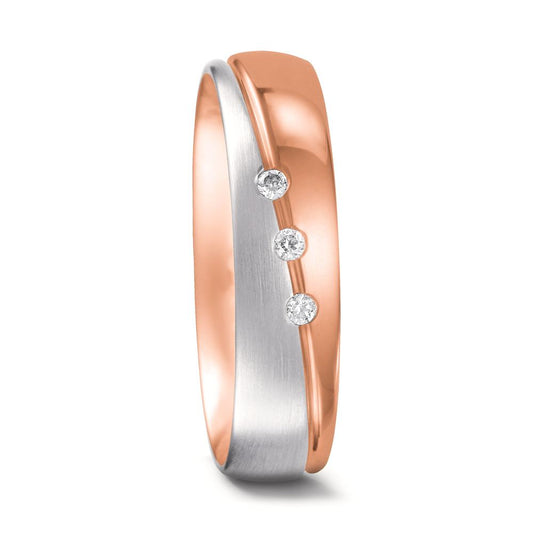 obrączka partnerska złoto czerwone 750/18 K, złoto białe 750/18 K Diament 0.045 ct, 3 kamienie, tw-vsi