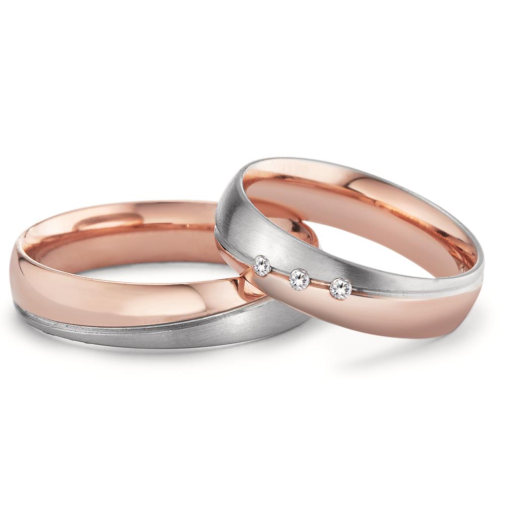 obrączka partnerska złoto czerwone 750/18 K, złoto białe 750/18 K Diament 0.045 ct, 3 kamienie, tw-vsi