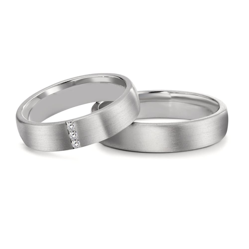 obrączka partnerska złoto białe 750/18 K Diament 0.03 ct, 3 kamienie, tw-vsi
