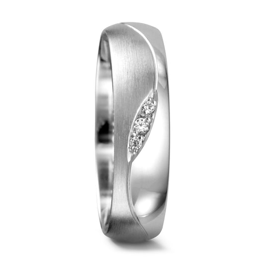 obrączka partnerska złoto białe 750/18 K Diament 0.02 ct, 3 kamienie, tw-vsi