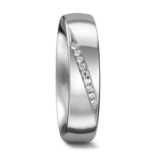 obrączka partnerska złoto białe 750/18 K Diament 0.045 ct, 9 kamienie, tw-vsi