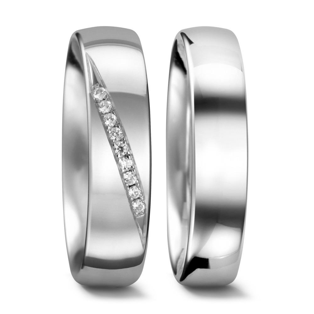 obrączka partnerska złoto białe 750/18 K Diament 0.045 ct, 9 kamienie, tw-vsi