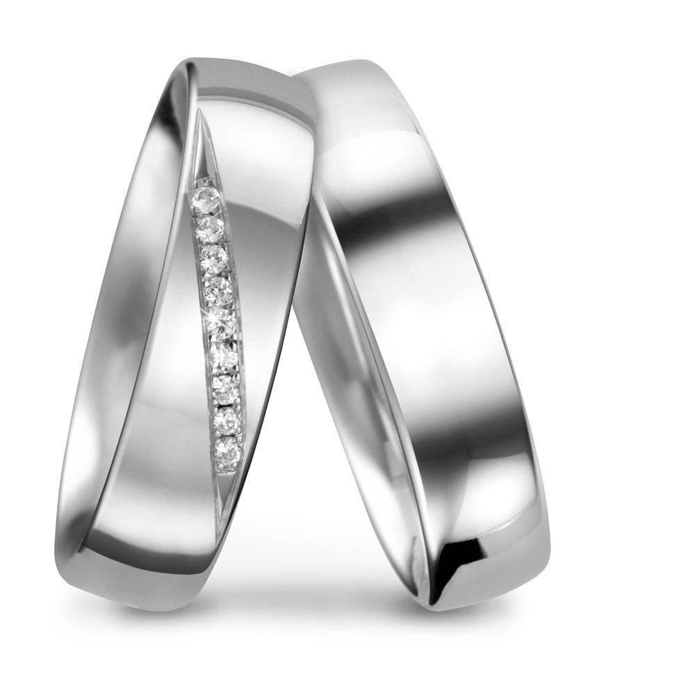 obrączka partnerska złoto białe 750/18 K Diament 0.045 ct, 9 kamienie, tw-vsi