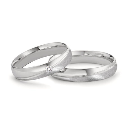 obrączka partnerska złoto białe 750/18 K Diament 0.04 ct, tw-vsi