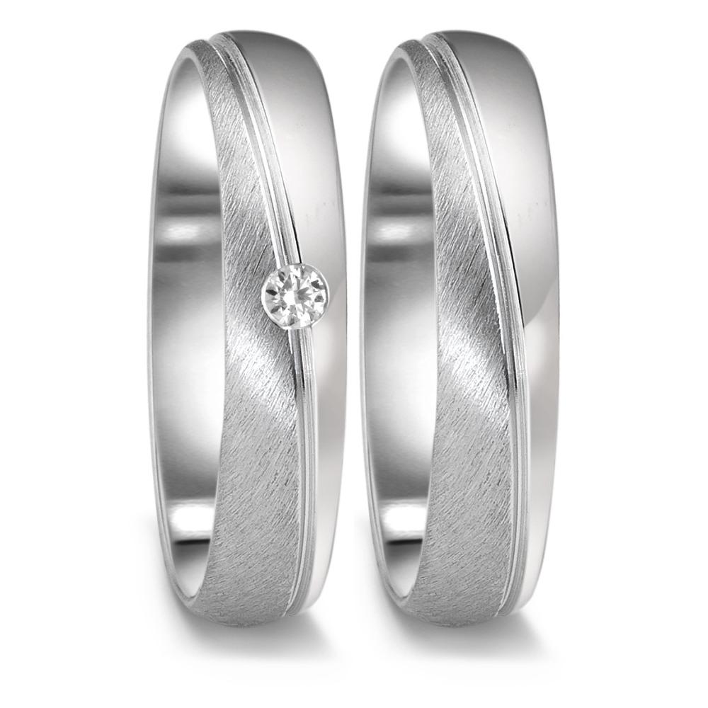 obrączka partnerska złoto białe 750/18 K Diament 0.04 ct, tw-vsi
