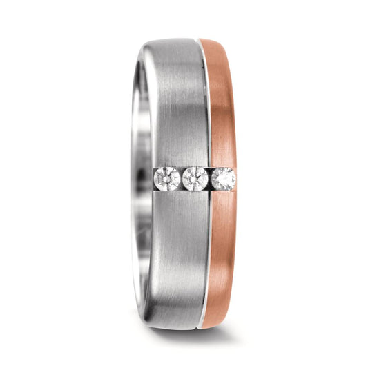 obrączka partnerska złoto białe 750/18 K, złoto czerwone 750/18 K Diament 0.075 ct, 3 kamienie, tw-vsi