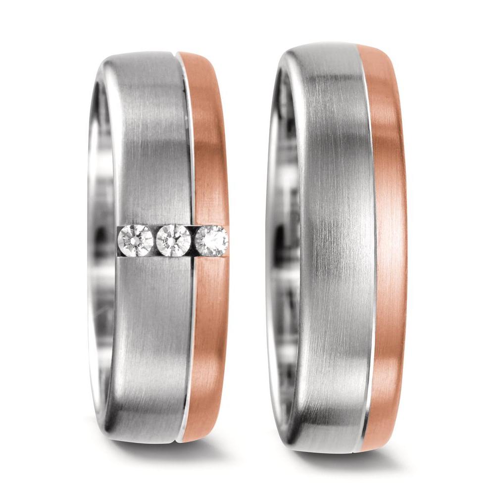 obrączka partnerska złoto białe 750/18 K, złoto czerwone 750/18 K Diament 0.075 ct, 3 kamienie, tw-vsi