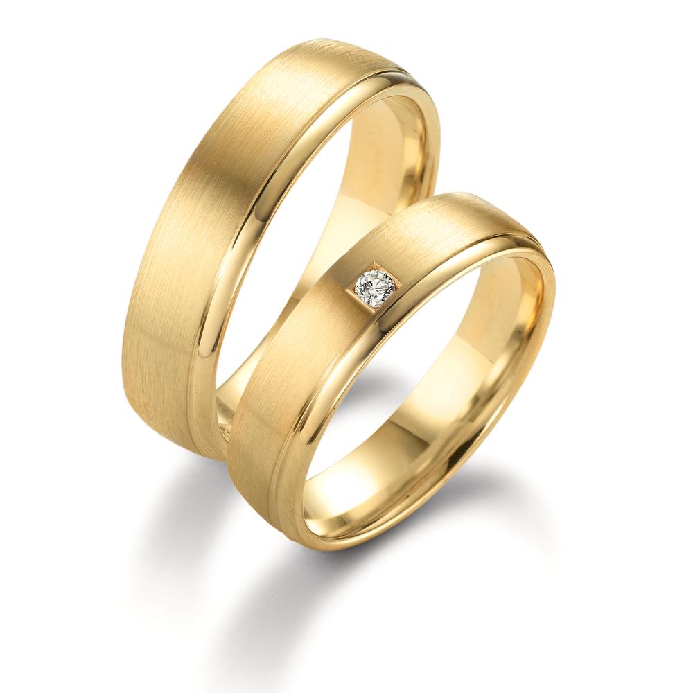 obrączka partnerska złoto żółte 750/18 K Diament 0.03 ct, tw-vsi