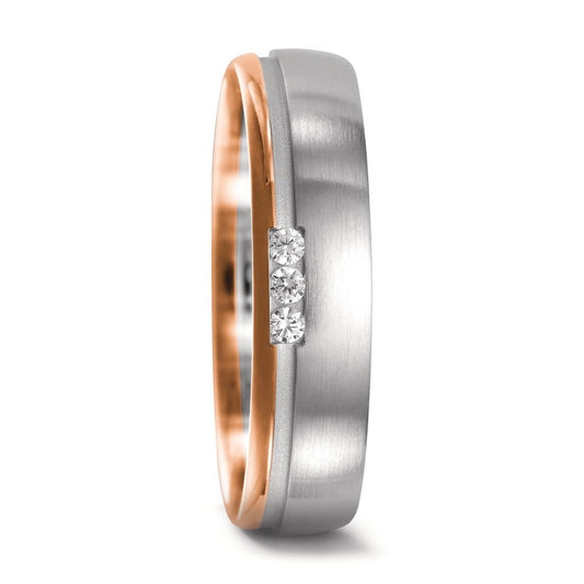 obrączka partnerska złoto białe 750/18 K, złoto czerwone 750/18 K Diament 0.045 ct, 3 kamienie, w-si