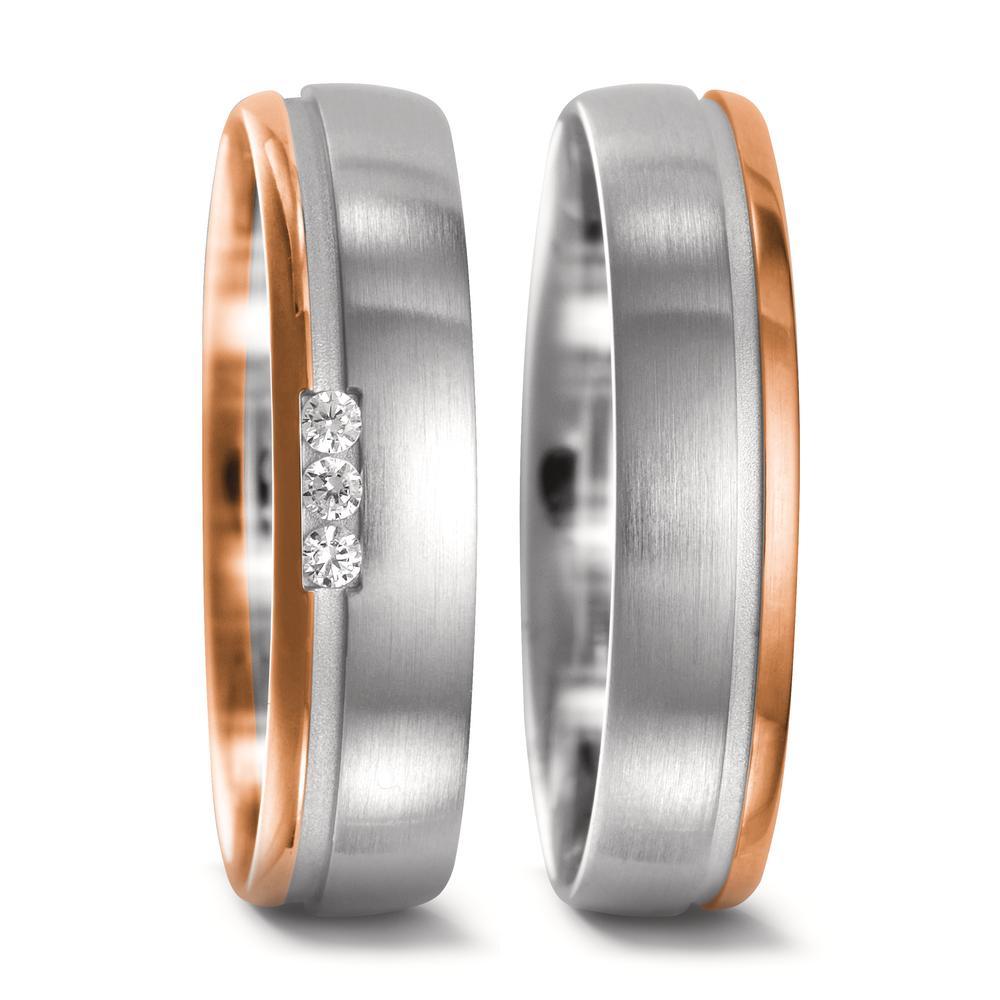 obrączka partnerska złoto białe 750/18 K, złoto czerwone 750/18 K Diament 0.045 ct, 3 kamienie, w-si