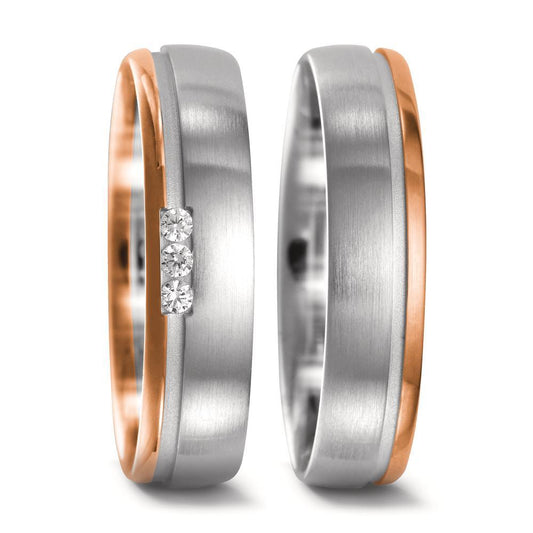 obrączka partnerska złoto białe 750/18 K, złoto czerwone 750/18 K Diament 0.045 ct, 3 kamienie, w-si