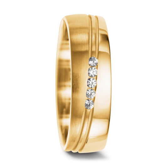 obrączka partnerska złoto żółte 750/18 K Diament 0.075 ct, 5 kamienie, w-si