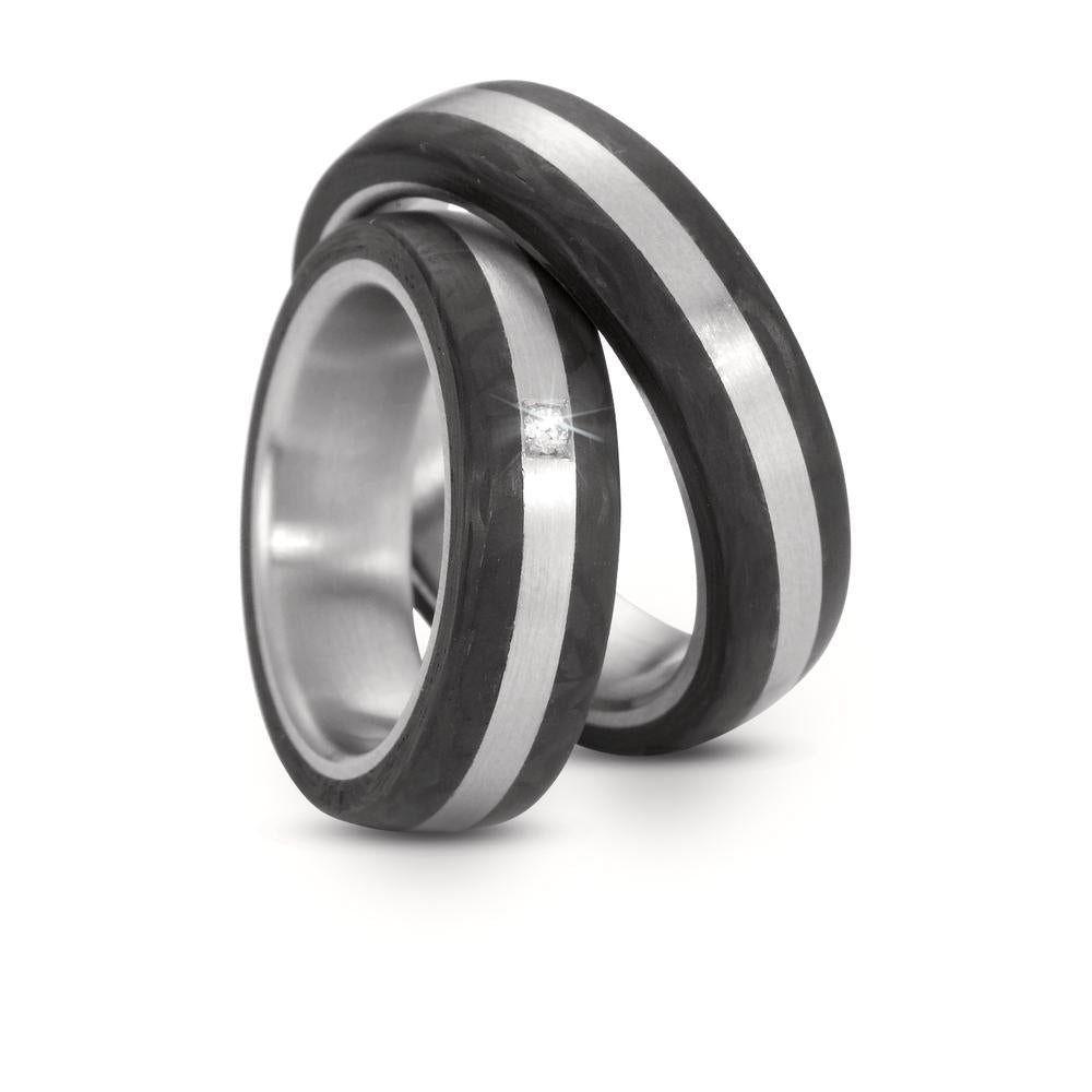 obrączka partnerska stal nierdzewna, węgiel Diament 0.02 ct, w-si