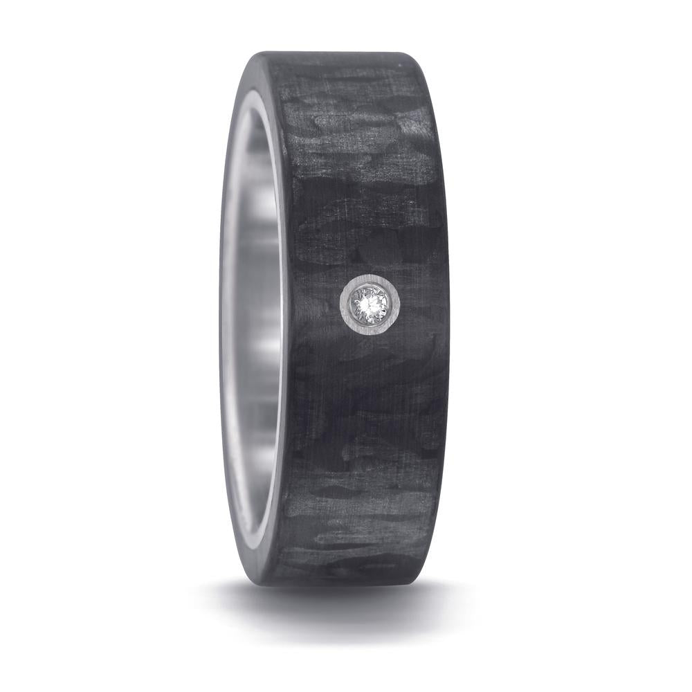 pierścionek stal nierdzewna, węgiel, srebro Diament 0.03 ct, w-si