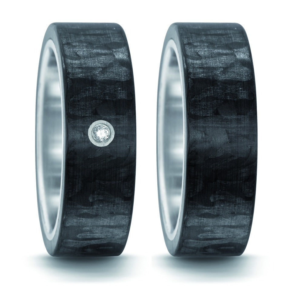 pierścionek stal nierdzewna, węgiel, srebro Diament 0.03 ct, w-si