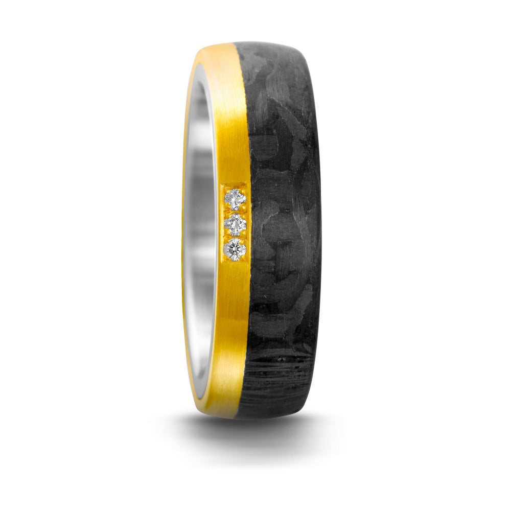 obrączka partnerska stal nierdzewna, złoto żółte 750/18 K, węgiel Diament 0.03 ct, 3 kamienie, w-si