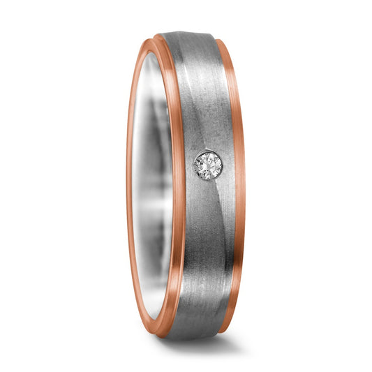 obrączka partnerska złoto białe 750/18 K, złoto czerwone 750/18 K Diament 0.025 ct, w-si
