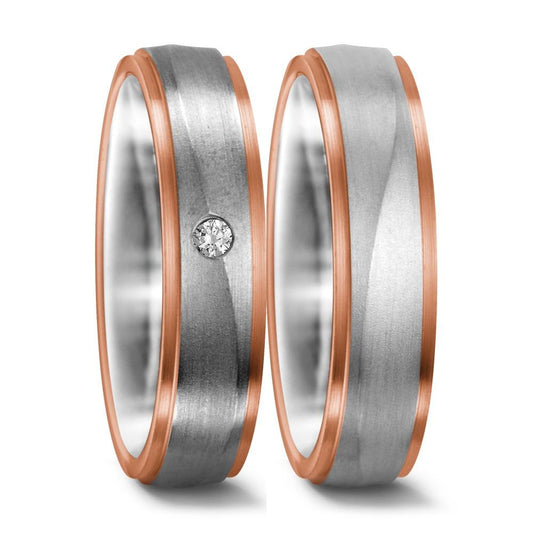 obrączka partnerska złoto białe 750/18 K, złoto czerwone 750/18 K Diament 0.025 ct, w-si