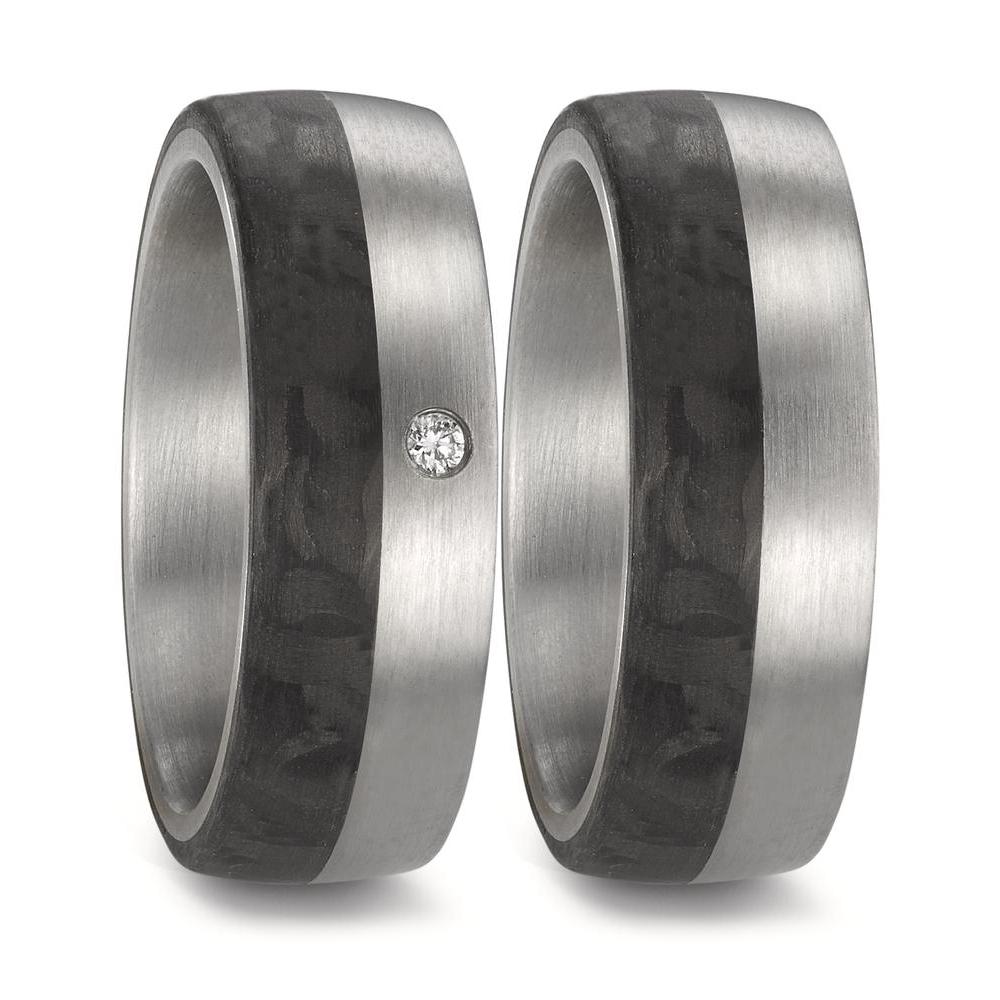 obrączka partnerska stal nierdzewna, węgiel Diament 0.02 ct, w-si