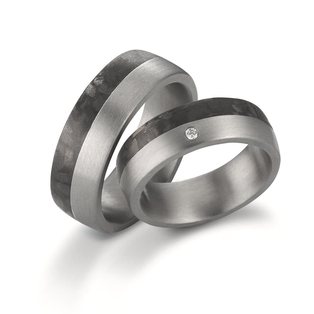 obrączka partnerska stal nierdzewna, węgiel Diament 0.02 ct, w-si
