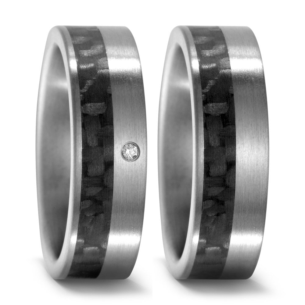 obrączka partnerska tytan, węgiel Diament 0.02 ct, w-si