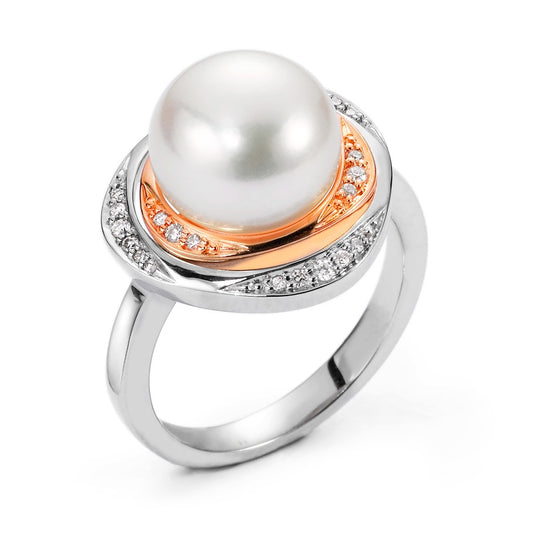 pierścionek złoto białe 750/18 K, złoto czerwone 750/18 K Diament 0.115 ct, 23 kamienie, w-si Perła hodowana w wodzie słodkiej biały 10-11 mm