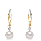 kolczyki wiszące złoto żółte 375/9 K Diament 0.01 ct, 2 kamienie, w-si Perła hodowana w wodzie słodkiej biały, 2 Perły 6-6.5 mm