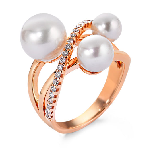 pierścionek złoto czerwone 750/18 K Diament 0.18 ct, 27 kamienie, w-si Perła hodowana w wodzie słodkiej biały, 3 Perły 5.5-9 mm