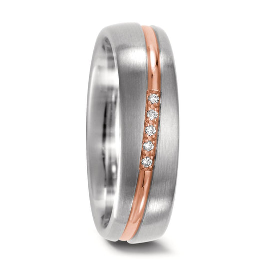 obrączka partnerska złoto białe 750/18 K, złoto czerwone 750/18 K Diament 0.025 ct, 5 kamienie, w-si