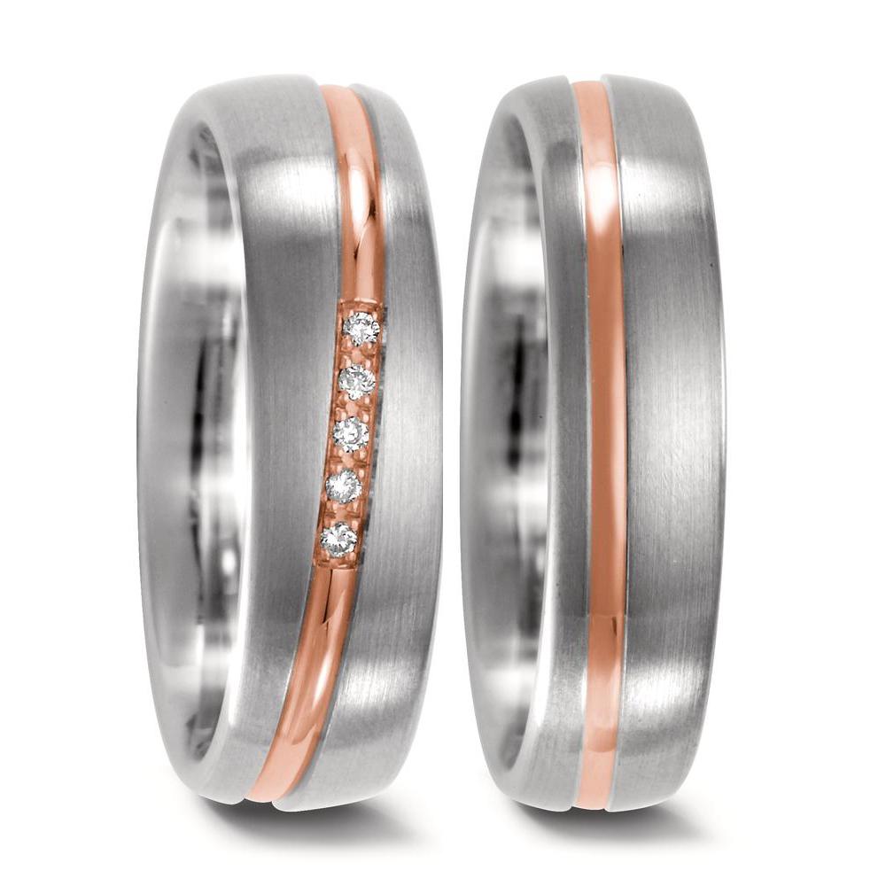 obrączka partnerska złoto białe 750/18 K, złoto czerwone 750/18 K Diament 0.025 ct, 5 kamienie, w-si