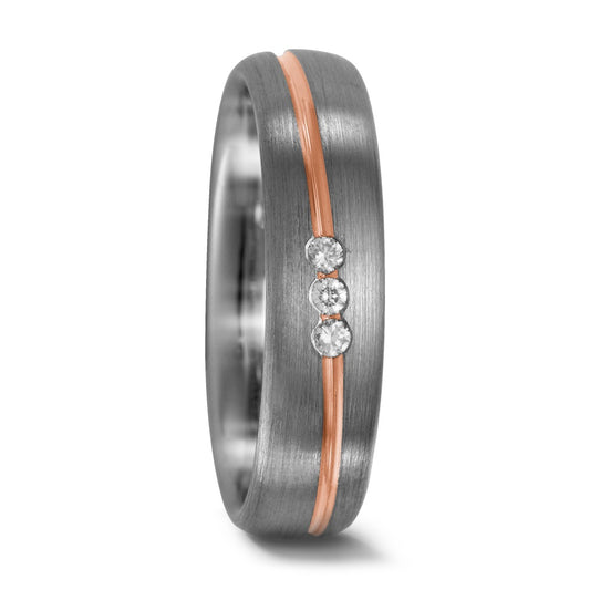 obrączka partnerska pallad 500, złoto czerwone 750/18 K Diament 0.045 ct, 3 kamienie, w-si
