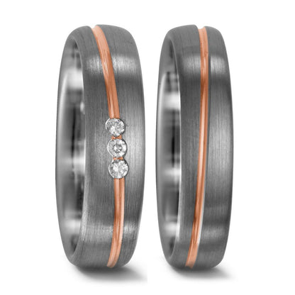 obrączka partnerska pallad 500, złoto czerwone 750/18 K Diament 0.045 ct, 3 kamienie, w-si
