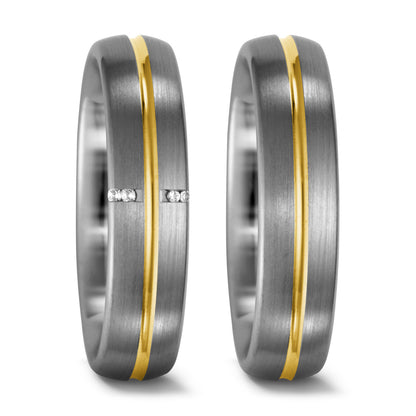pierścionek pallad 950, złoto żółte 750/18 K Diament 0.02 ct, 4 kamienie, tw-vsi