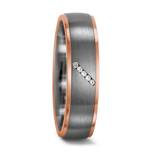 pierścionek pallad 950, złoto czerwone 750/18 K Diament 0.025 ct, 5 kamienie, tw-vsi