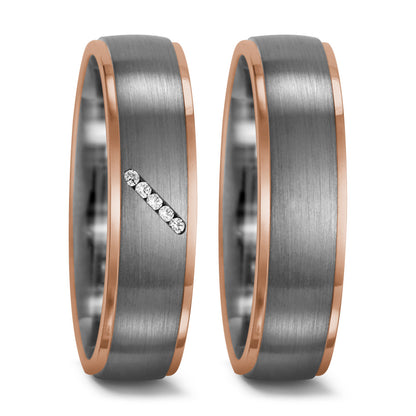 pierścionek pallad 950, złoto czerwone 750/18 K Diament 0.025 ct, 5 kamienie, tw-vsi