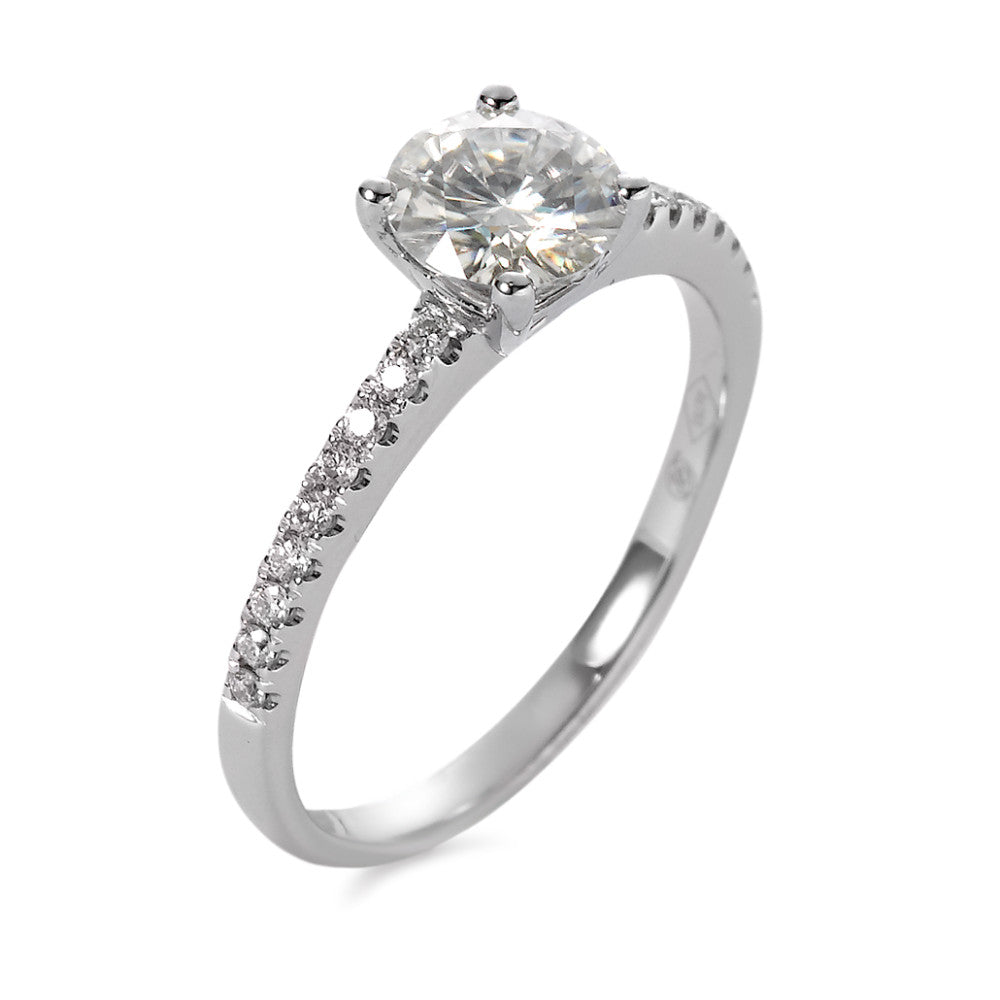 pierścionek złoto białe 750/18 K Moissanit 6 mm, Diament 0.158 ct, 18 kamienie, [Brillant]