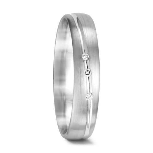 obrączka partnerska złoto białe 750/18 K Diament 0.018 ct, 3 kamienie, w-si
