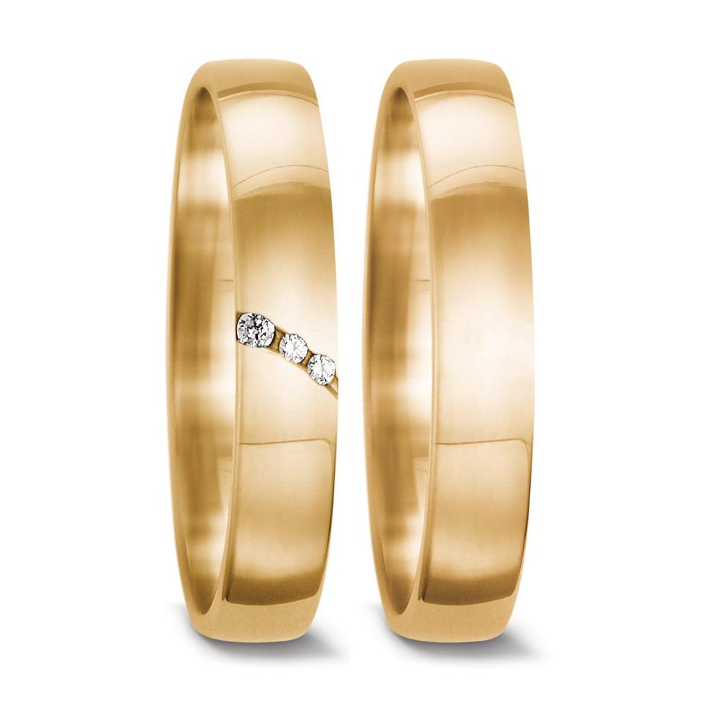 obrączka partnerska złoto żółte 750/18 K Diament 0.02 ct, 3 kamienie, tw-vsi