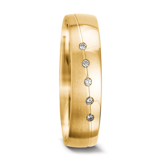 obrączka partnerska złoto żółte 750/18 K Diament 0.025 ct, 5 kamienie, tw-vsi