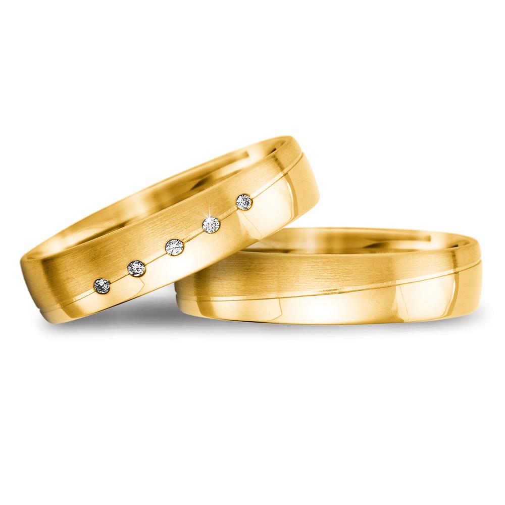 obrączka partnerska złoto żółte 750/18 K Diament 0.025 ct, 5 kamienie, tw-vsi