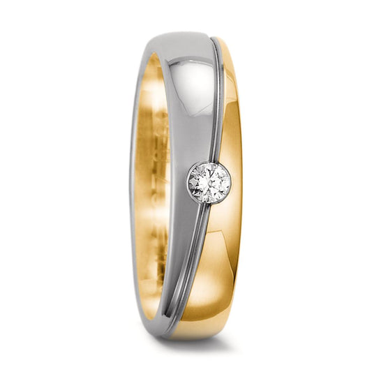 obrączka partnerska złoto żółte 750/18 K, złoto białe 750/18 K Diament 0.08 ct, tw-vsi