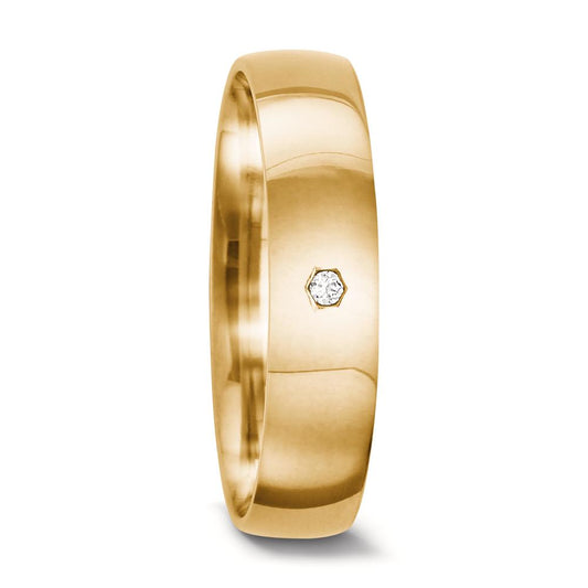obrączka partnerska złoto żółte 750/18 K Diament 0.01 ct, tw-vsi