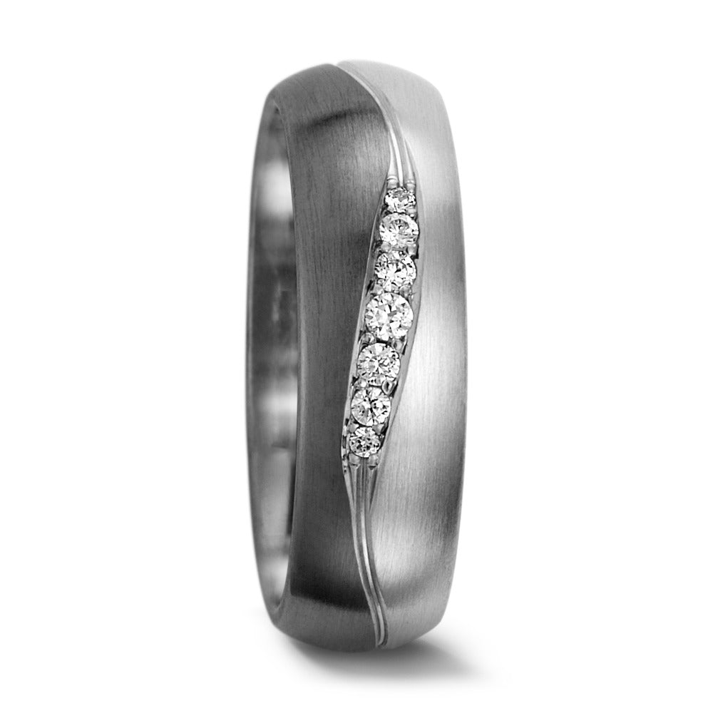 obrączka partnerska pallad 500, złoto białe 375/9 K Diament 0.08 ct, 7 kamienie, tw-vsi