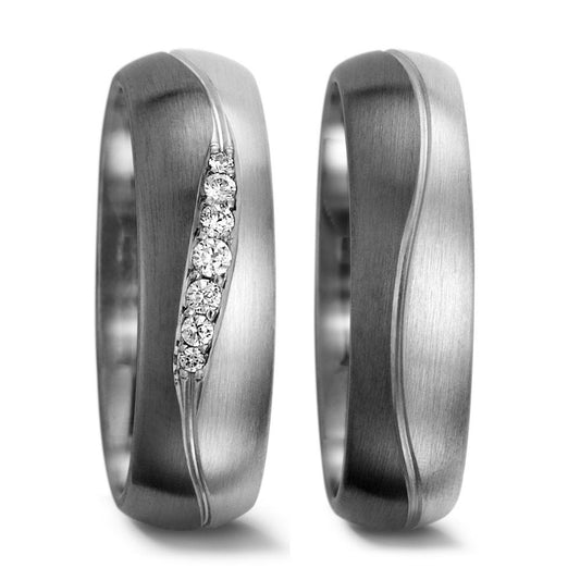 obrączka partnerska pallad 500, złoto białe 375/9 K Diament 0.08 ct, 7 kamienie, tw-vsi