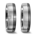 obrączka partnerska pallad 500, złoto białe 375/9 K Diament 0.075 ct, 3 kamienie, tw-vsi