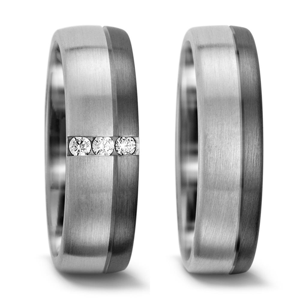 obrączka partnerska pallad 500, złoto białe 375/9 K Diament 0.075 ct, 3 kamienie, tw-vsi