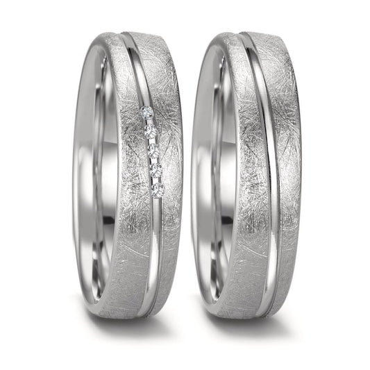 obrączka partnerska złoto białe 750/18 K Diament 0.025 ct, 5 kamienie, tw-si
