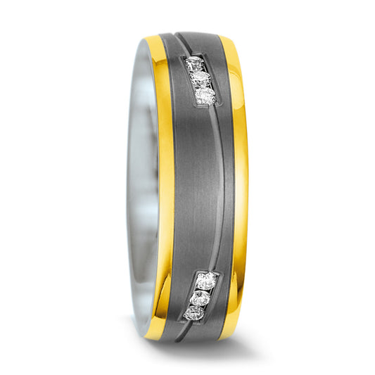 obrączka partnerska tytan, złoto żółte 585/14 K Diament 0.15 ct, 12 kamienie, w-si